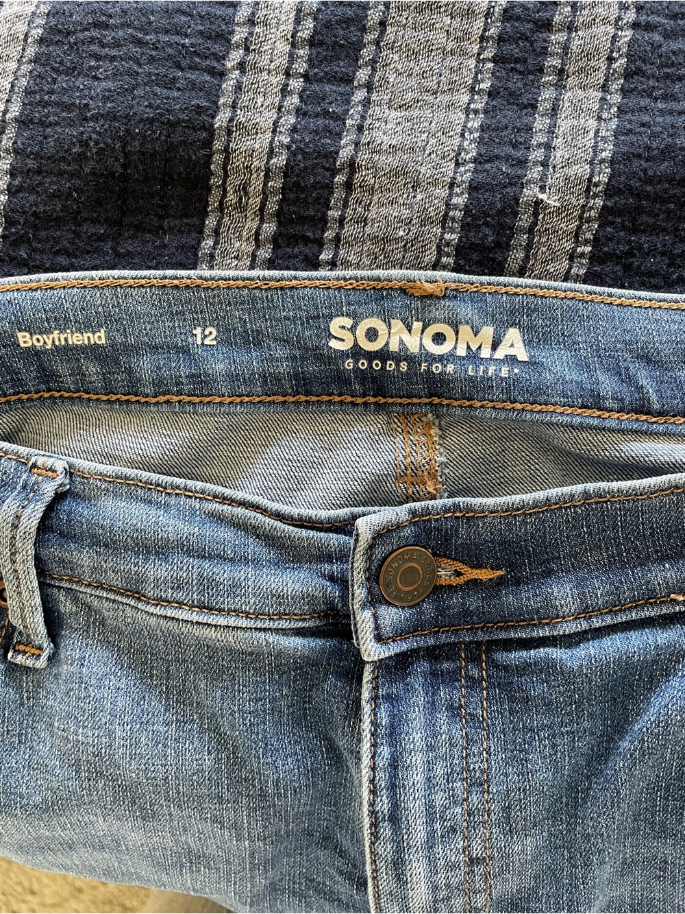 Sonoma Medium Blue Cropped Boyfriend Jeans with Raw Hem - Picture 7 of 10